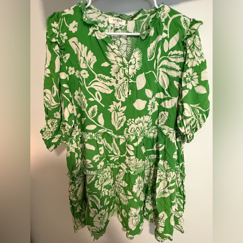 Umgee Green and White Floral Dress